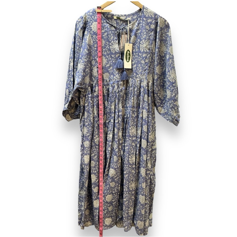 NWT Dolma Midi Dress blue ivory cotton print flowy bohemian L XL cool comfy - Picture 3 of 12